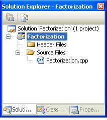 Открытие файла Factorization.cpp.