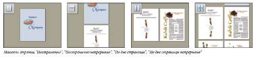  Макеты страниц: "постранично", "постранично непрерывно", "по две  страницы", "по две страницы непрерывно" 