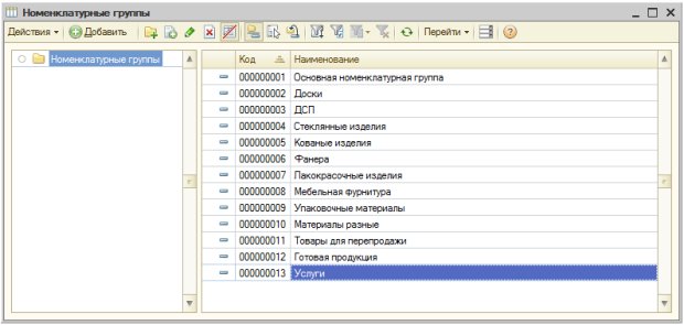 Справочник Номенклатурные группы