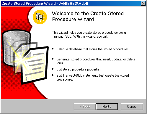  Начальное окно мастера Create Stored Procedure Wizard (Создание хранимых процедур)