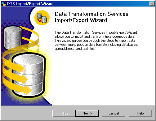 Начальное окно мастера Data Transformation Services Import/Export Wizard