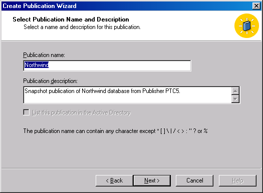  Окно Select Publication Name and Description (Выбор имени и описания публикации) 