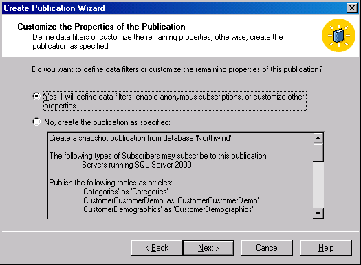 Окно Customize the Properties of the Publication (Настройка свойств в данной публикации)  