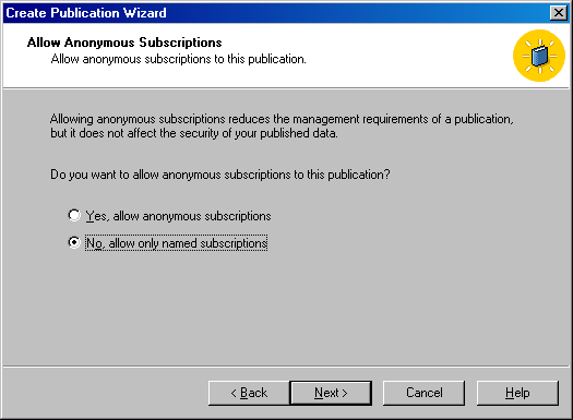  Окно Allow Anonymous Subscriptions (Разрешить доступ анонимным подписчикам)