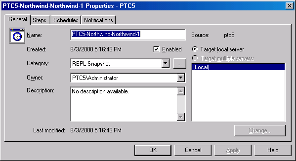 Вкладка General окна свойств агента