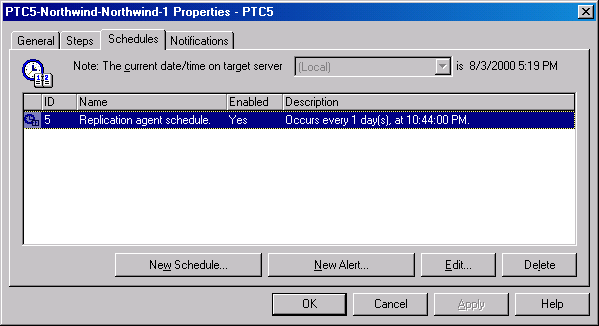 Вкладка Schedules окна свойств агента