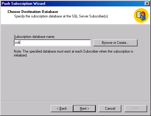 Окно Choose Destination Database