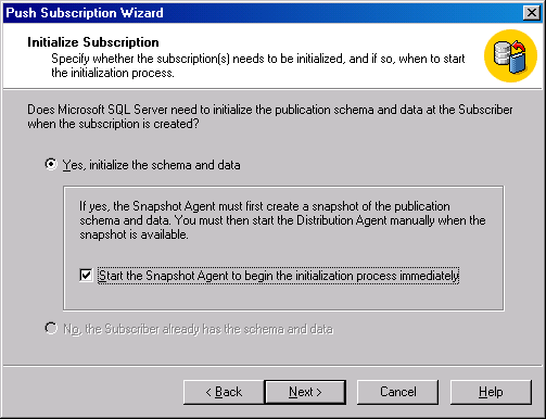 Окно Initialize Subscription