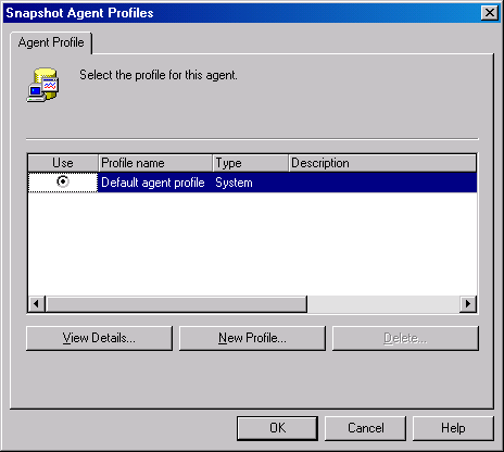 Диалоговое окно Snapshot Agent Profiles 