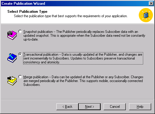 Окно Select Publication Type (Выбор типа публикации)
