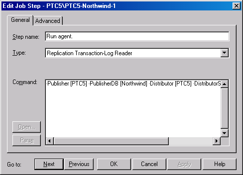Вкладка General диалогового окна Edit Job Step (Редактирование шага) 