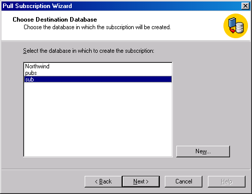 Окно Choose Destination Database (Выбор целевой базы данных)