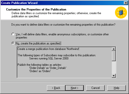 Окно Customize the Properties of the Publication (Настройка свойств данной публикации)