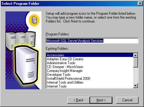 Диалоговое окно Select Program Folder (Выбор папки для программы)