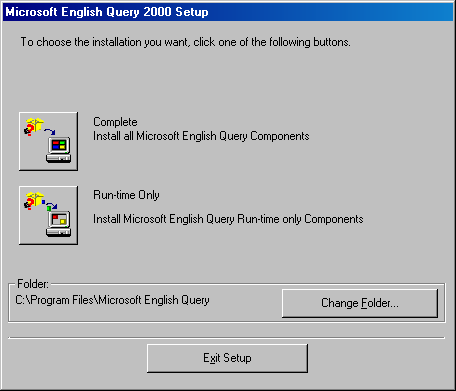 Диалоговое окно Microsoft English Query 2000 Setup