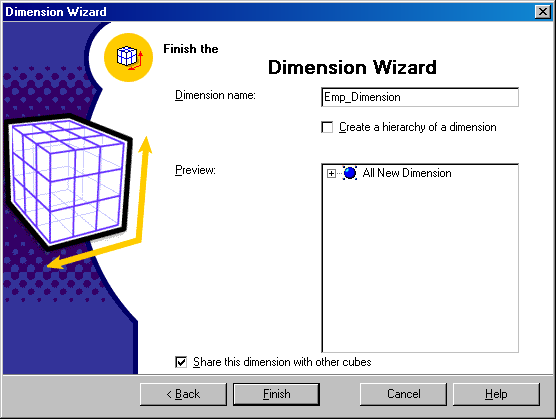 Окно Finish the Dimension Wizard (Завершение работы мастера размерности)