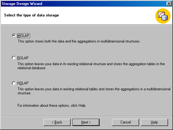 Окно Select the type of data storage (Выбор типа хранения данных)