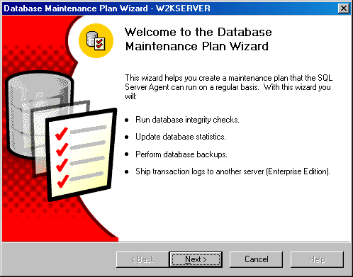 Начальное окно мастера Database Maintenance Plan Wizard