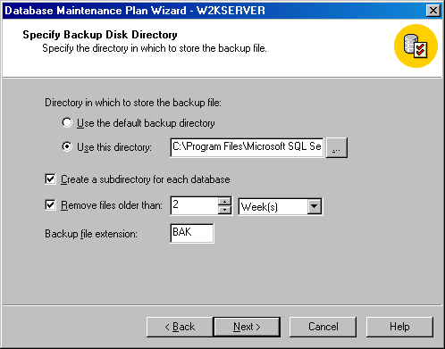 Окно Specify Backup Disk Directory (Дисковая директория для резервной копии)