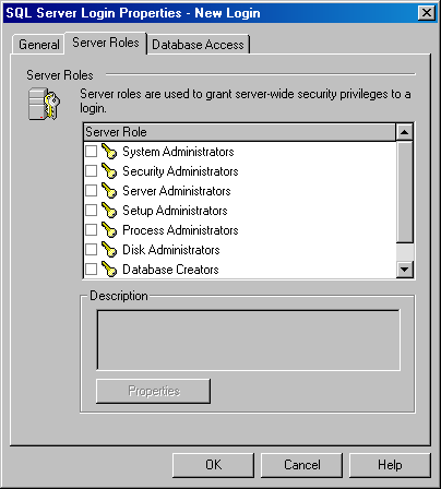 Вкладка Server Roles (Роли сервера) окна SQL Server Login Properties