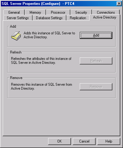 Вкладка Active Directory окна SQL Server Properties