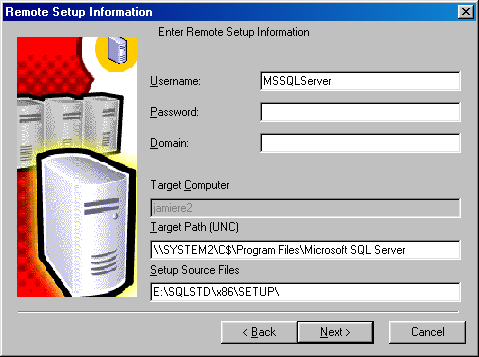 Диалоговое окно Remote Setup Information (Информация о дистанционной установке)