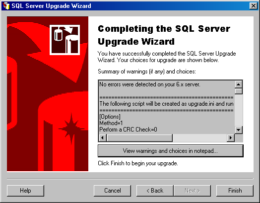 Экран Completing the SQL Server Upgrade Wizard (Завершение мастера обновления SQL Server)