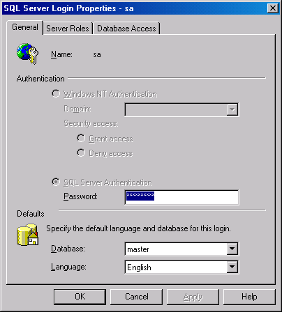  Окно SQL Server Login Properties (Свойства входа в систему SQL Server)