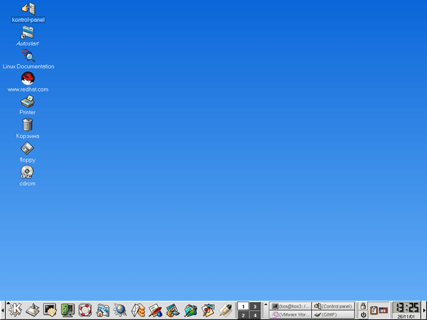 Внешний вид экрана после запуска KDE (щелкните по рисунку для просмотра)