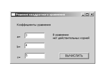 Решение квадратного уравнения(корней нет)