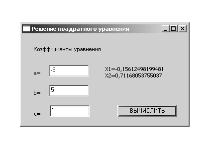 Вычисление корней квадратного уравнения