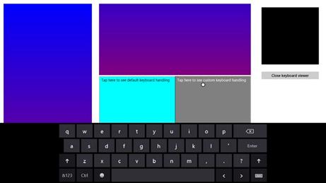 Прикосновение к серому элементу customHandling справа демонстрирует пользовательскую обработку отображения клавиатуры