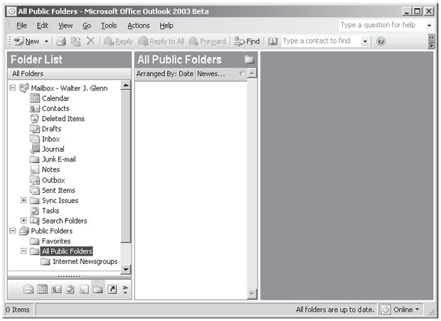 Окно Outlook 2003 с иерархией общих папок