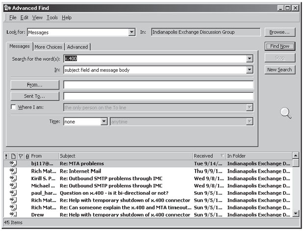 Диалоговое окно Advanced Find (Расширенный поиск) в Outlook 2003