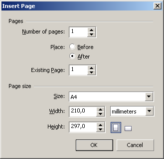 Окно  Insert Page(Вставить страницу)