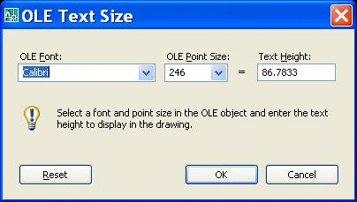 Диалоговое окно настройки размера шрифта OLE-объекта