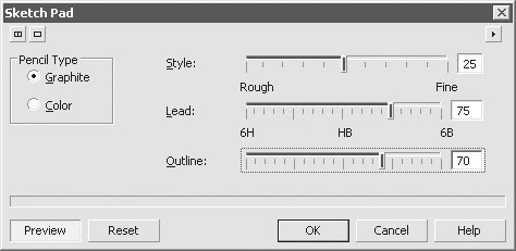 Диалоговое окно эффекта Sketch Pad (Эскиз)
