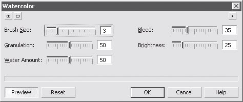 Диалоговое окно эффекта Watercolor (Акварель)