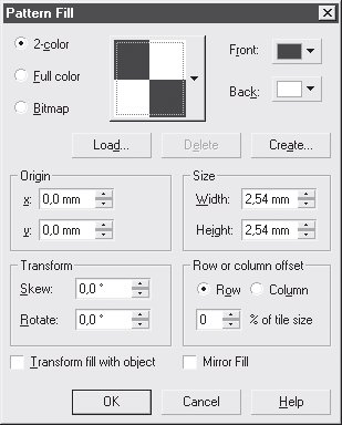 Диалоговое окно Pattern Fill (Узорная заливка)