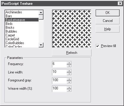 Диалоговое окно PostScript Texture (Заливка PostScript)