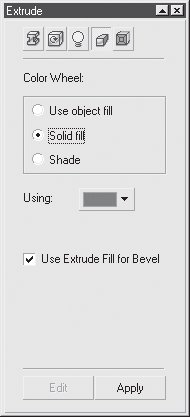 Вкладка Extrude Color (Цвет экструзии) пристыковываемого окна Extrude (Экструзия)