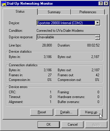 Окно Диспетчер удаленного доступа к сети в ОС Windows NT 4.0