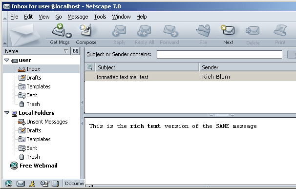 Чтение MIME-сообщения, содержащего несколько вложений с помощью программы Netscape Mail