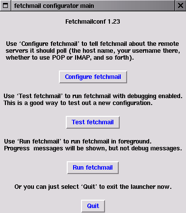 Основное окно программы fetchmailconf