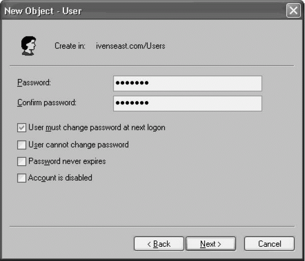 Создайте пароль и выберите вариант изменения пароля для этого пользователя