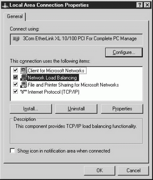 NLB автоматически устанавливается вместе с Windows Server 2003, но не активизируется, пока вы не установите ее флажок
