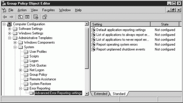 Задание дополнительных политик для Error reporting