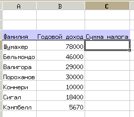 Исходные данные задачи о налогах