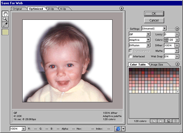 Эта детская фотография требует как минимум 128 цветов и защиты от зернистости
