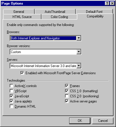 Во  FrontPage вы можете отменить функции, не работающие в  Netscape